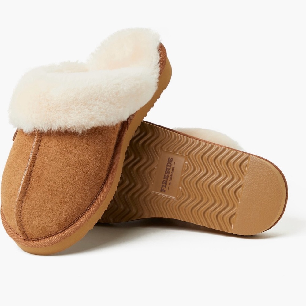 🤎 NWT Women Fireside Dearfoams Sydney Water Resistant Genuine Shearling Slippers